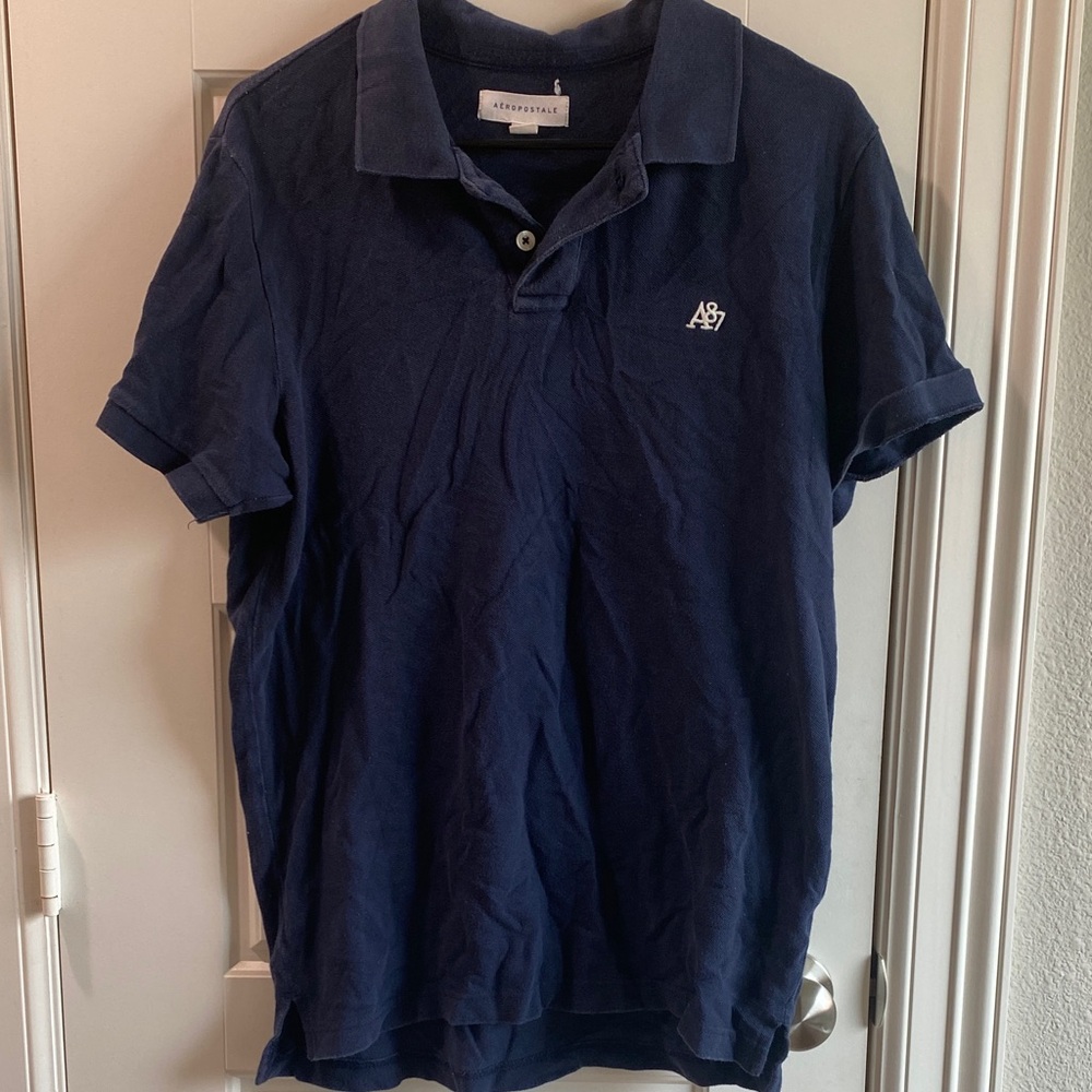 (2)Aeropostale Blue Polo Shirt Classic Short Sleeve